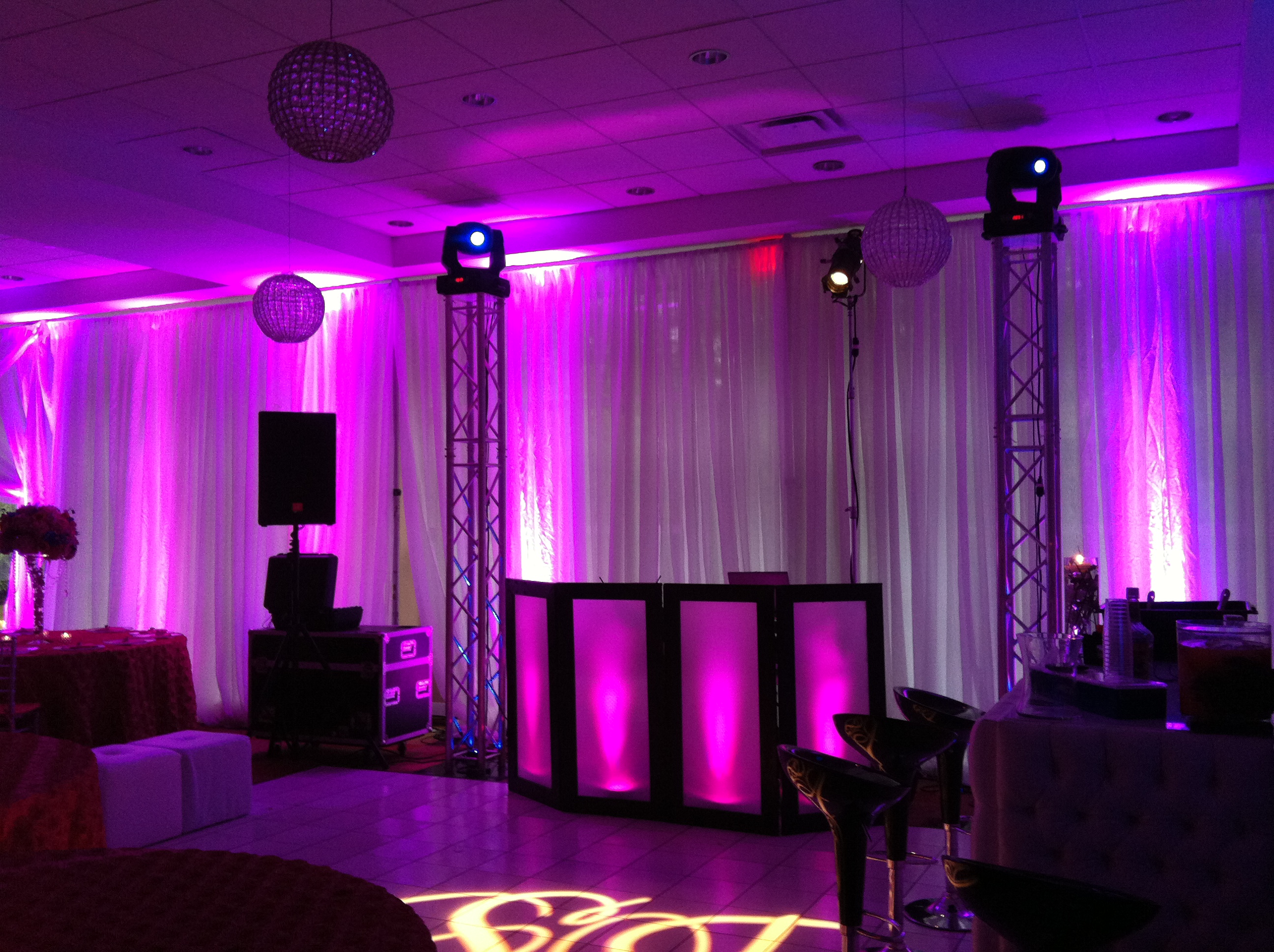 Purple uplighting, wedding party disc jockey, local dls for hire, DJHD, ideal media, MD, DC, VA